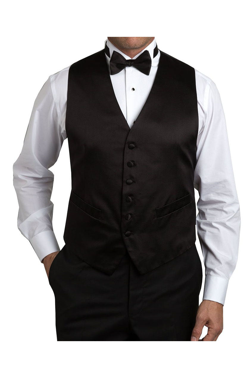 Black Silk Satin Tuxedo Vest –