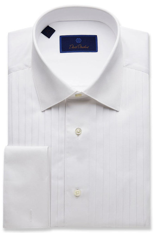 David Donahue "Classic 18 Pleat" White Pleated Laydown Tuxedo Shirt