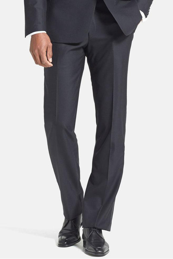 Ike Behar "Ike" Black Wool Plain Front Tuxedo Pants