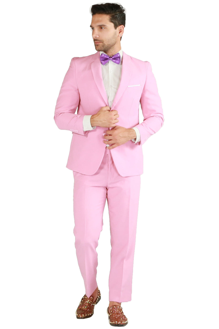 Paul Lorenzo 1969 Paul Lorenzo 1969 Pink Solid Slim Fit Suit