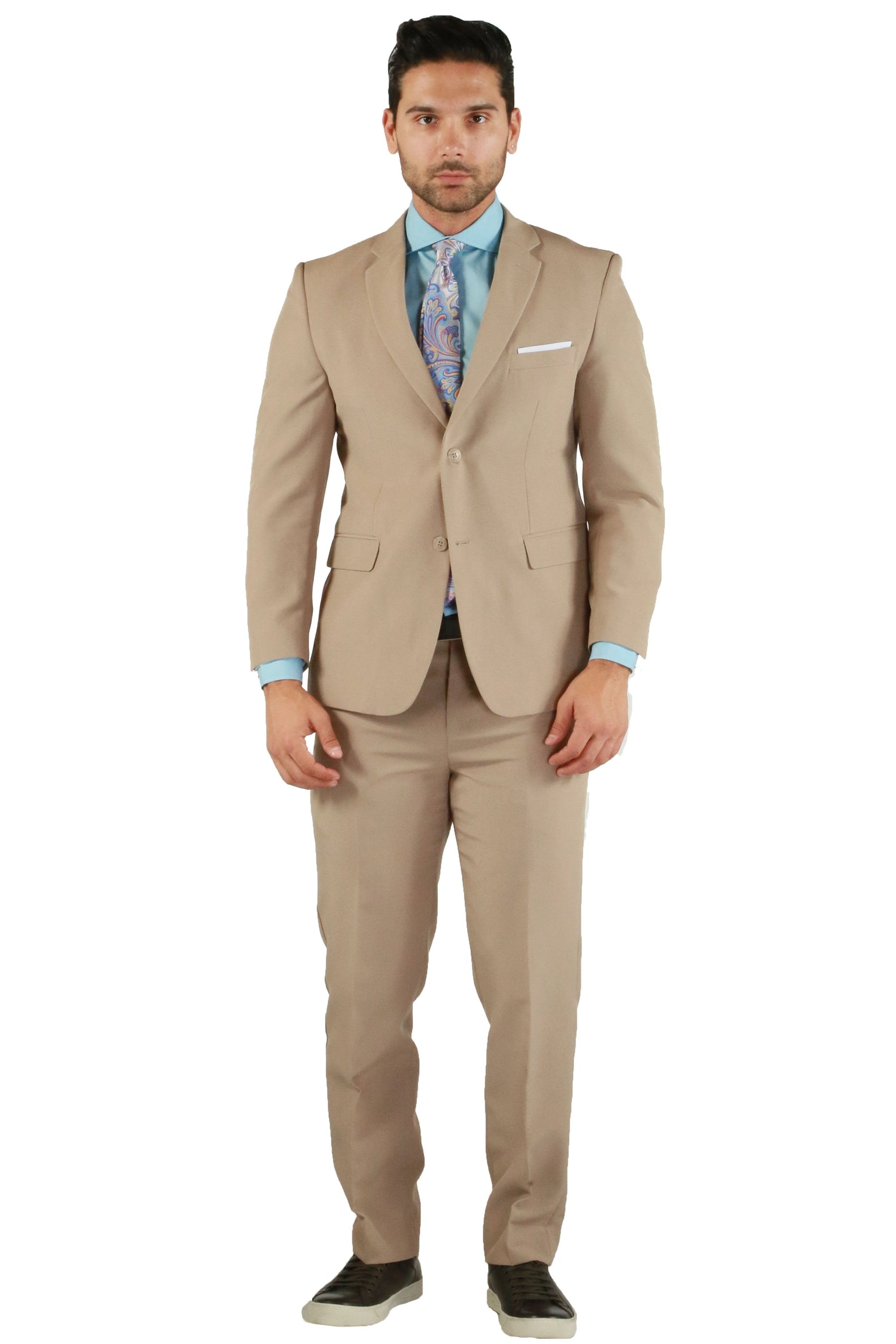 Paul Lorenzo 1969 Paul Lorenzo 1969 Tan Solid Slim Fit Suit