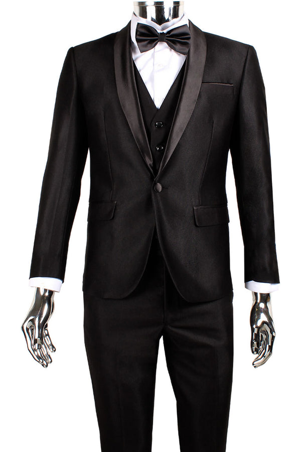 "Versailles" Black 1-Button Shawl Tuxedo (3-Piece Set)