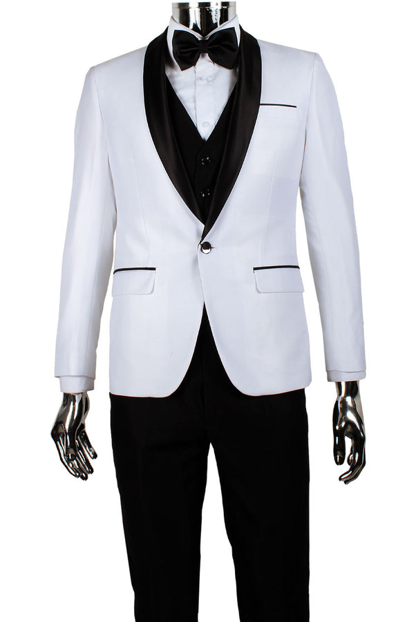 "Versailles" White 1-Button Shawl Tuxedo (3-Piece Set)