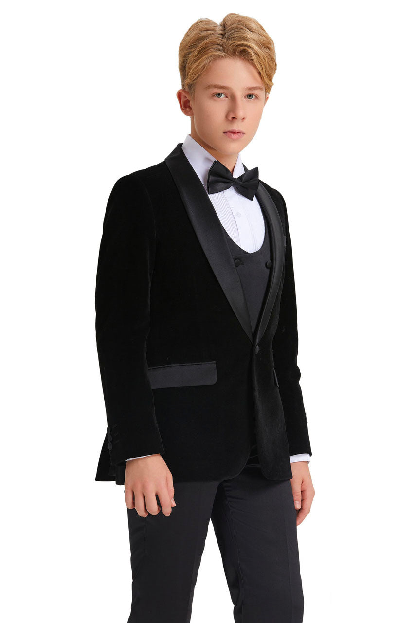 Tazio "Jayden" Tazio Kids Black Velvet Tuxedo (5-Piece Set)