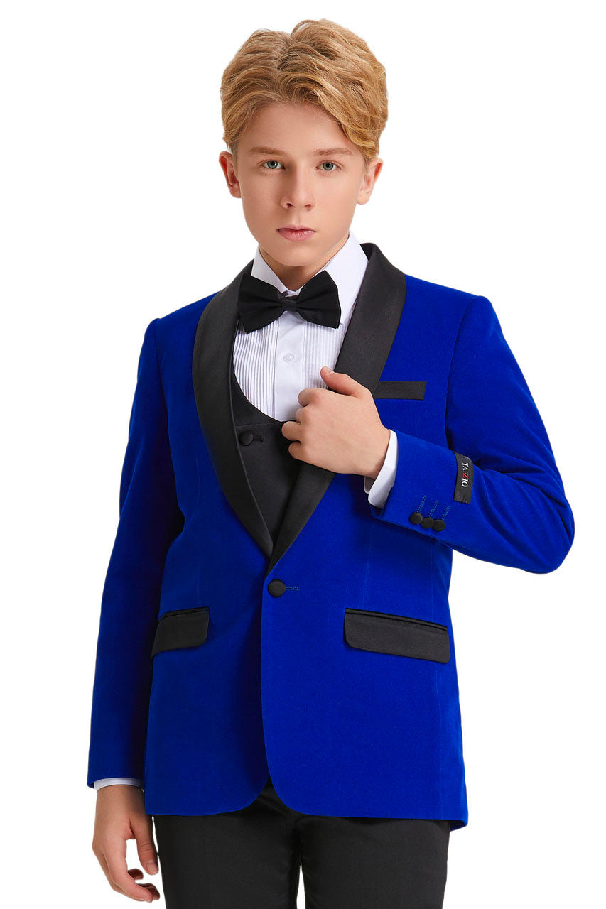 Tazio "Jayden" Tazio Kids Royal Blue Velvet Tuxedo (5-Piece Set)