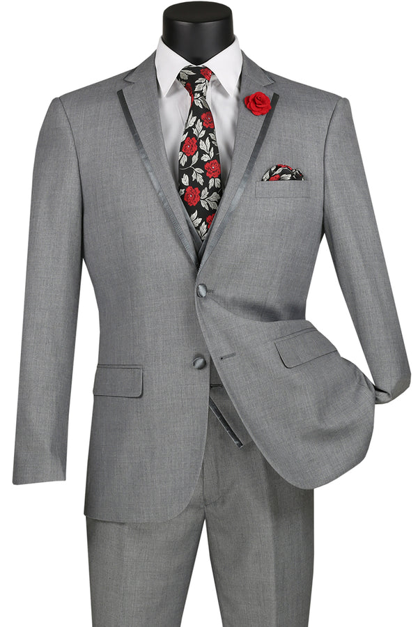 "Syracuse" Light Grey Vinci 2-Button Notch Tuxedo (3-Piece Set)