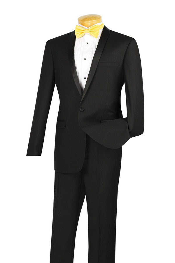 Vinci "Sleek" Black Vinci 1-Button Shawl Tuxedo