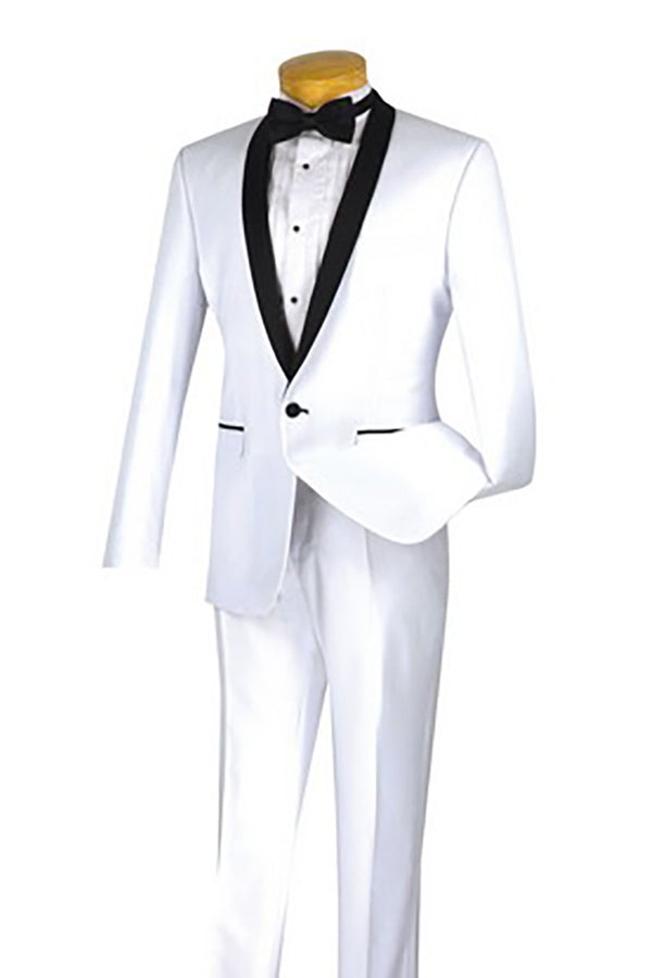 Vinci "Sleek" White Vinci 1-Button Shawl Tuxedo